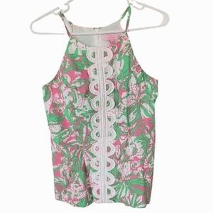 Lilly Pulitzer White Pink Green Tank Top Size 4